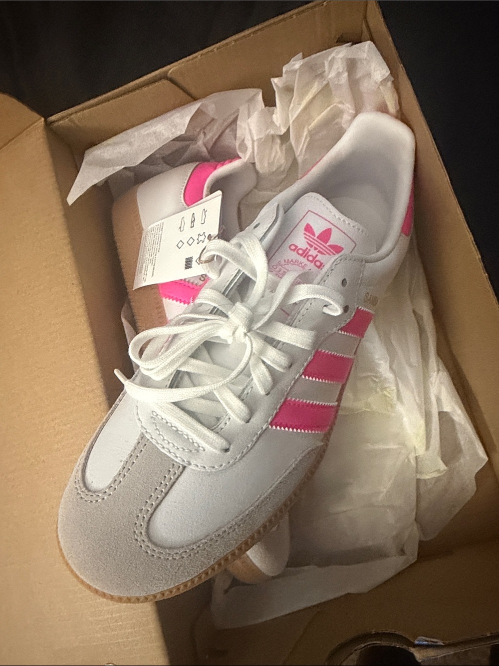 adidas Samba Women’s White & Hot Pink Leather Sneakers - Picture 3 of 6